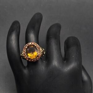 STS 925 Lab Created Citrine Topaz Ring Gold Plated Sterling Silver Ring Size 6